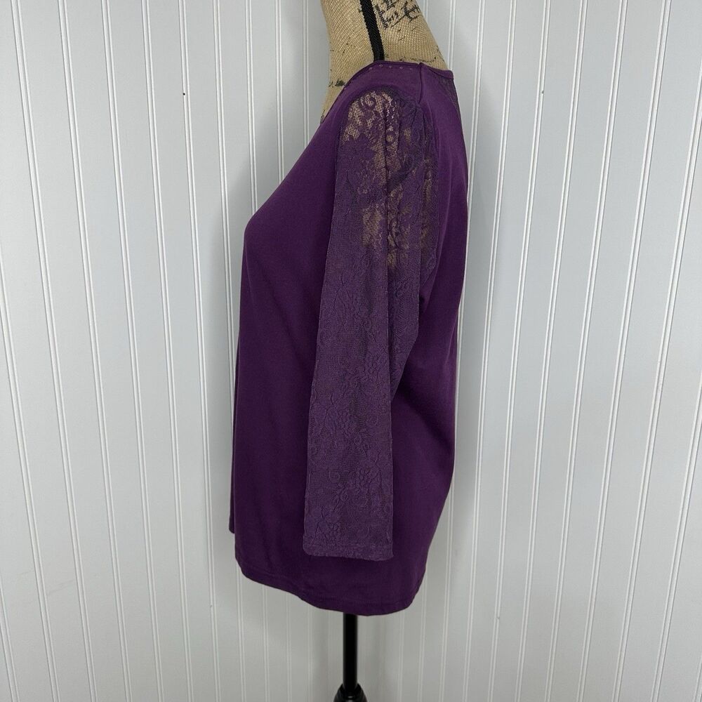 Y2K Stretch Top Sz M?‎ Purple Sheer Floral Lace Embellished Neckline Fairy Boho - Picture 13 of 13
